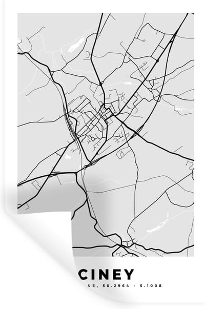 Muurstickers - Sticker Folie - Stadskaart – Zwart Wit - Kaart – Ciney – België – Plattegrond - 20x30 cm - Plakfolie - Muurstickers Kinderkamer - Zelfklevend Behang - Zelfklevend behangpapier - Stickerfolie