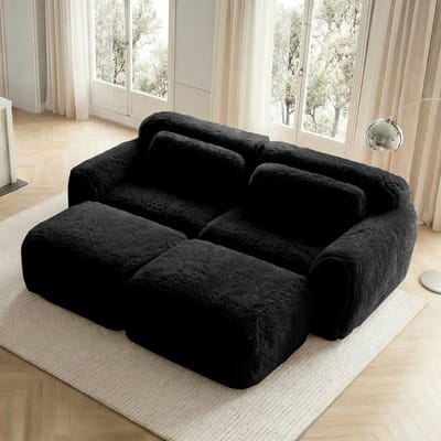 HAUSS SPOLE Modulaire Hoekbank 2-Zits Met 2 Ottomans - Extra Zacht Zonder Montage - Voor Woonkamer - Pluche Zwart
