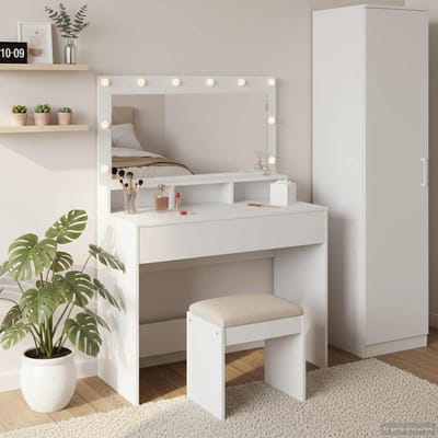 Kaptafel met Verlichting - Make-up Tafel - Persoonlijke Verzorging - Geïntegreerde LED Spiegellampen - 100 x 41 x 135 cm