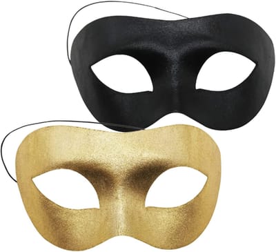 Set van 2 Zwarte Venetiaanse Maskers voor Cosplay, Carnaval, Halloween en Feestjes - Matte Afwerking, Perfect voor Maskerades en Bals