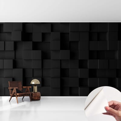 Coloray Zelfklevend Behang - Driedimensionale kubussen Zelfklevend fotobehang - 416x254 cm - Zwart Zelfklevend Behang - Voor op kantoor, voor de woonkamer, voor de slaapkamer - Peel-and-stick techniek - Stickerbehang op rol