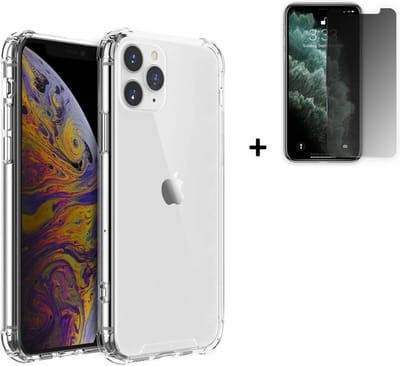 Hoesje Geschikt voor iPhone 11 Pro Max - Screenprotector iPhone 11 Pro Max - iPhone 11 Pro Max Hoes Transparant Shock Proof Case + Privacy Screenprotector