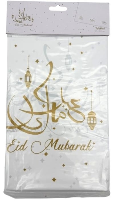Tafelkleed Eid Mubarak - Wit & Goud - 120x180cm