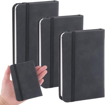 Set van 3 mini pocket notitieboekjes van PU-leer, 11.2 x 7.5 cm, hardcover, 80 gelinieerde pagina's, perfect voor reizen, kantoor en studie.