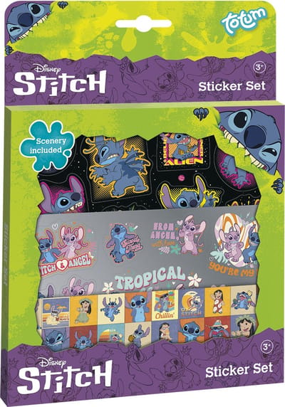 Disney Stitch stickers - Lilo & Stitch Totum sticker set | 3 vellen met speeldecor | stickeren creatief knutselen speelgoed jongens en meisjes vanaf 3 jaar