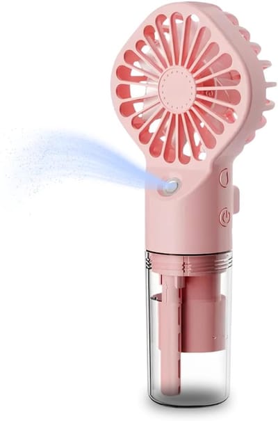 Verpakking van 1 stuk - Handventilator - Tafelventilator - Waternevelventilator - 4 snelheidsstanden - Type-C opladen - Draagbaar - Geschikt voor binnen, school, reizen, kamperen, make-up aanbrengen, enz. - Roze
