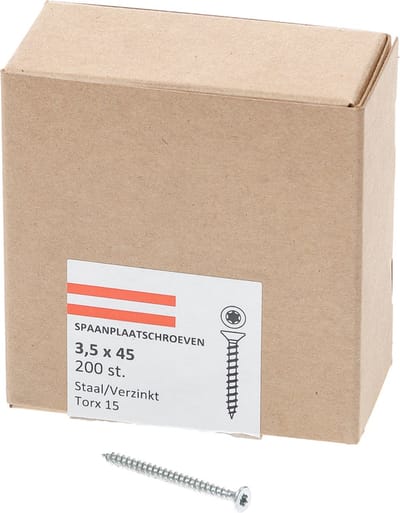 Hoenderdaal Spaanplaatschroef verzinkt platverzonken kop TX15 voldraad 3.5X45 (per 200 stuks)