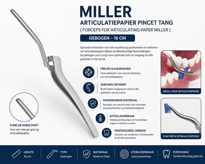 Belux Surgical Instruments - Miller Articulatiepapier Pincet – Gebogen – 16 cm – Tandheelkundige Precisie Forceps