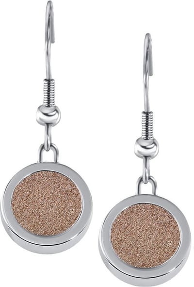 Quiges RVS Schroefsysteem Oorhangers Oorbellen Zilverkleurig met Verwisselbare Champagne Glitter Mini Munt Set - ECOS099