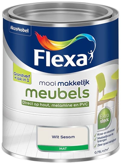 Flexa - Mooi Makkelijk Meubels Mat - Wit Sesam - Mengverf - 750 Ml