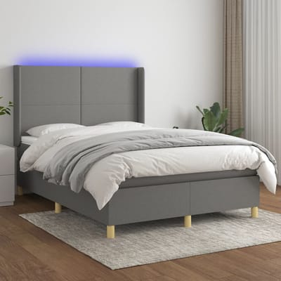 vidaXL - Boxspring - met - matras - en - LED - stof - donkergrijs - 140x190 - cm