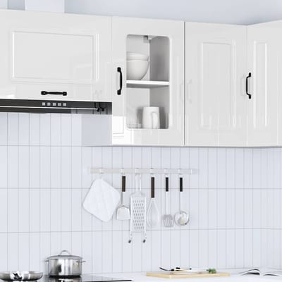 vidaXL - Keukenbovenkast - met - glazen - deur - Kalmar - bewerkt - hout - hoogglanswit