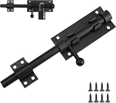 EXCITAT Deurslot - RVS - Buitendeurslot - Grendel - Lengte 200 mm - Binnendeurslot - Geschikt voor deuren, ramen, hekken - Zwart