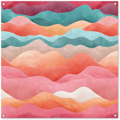 Tuinposter 100x100 cm - Tuindecoratie Golven - Kleurrijk - Abstract - Poster voor in de tuin - Buiten decoratie - Schutting tuinschilderij - Tuindoek muurdecoratie - Wanddecoratie balkondoek