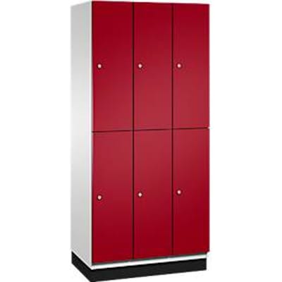 C+P Dubbelhoge Cambio-kast, 3 vakken, 6 vakken, met plint, B 900 x D 525 x H 1980 mm, lichtgrijs/ruwe rood