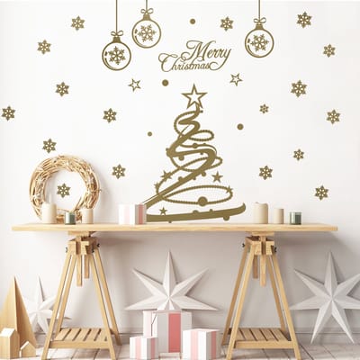 Vrolijk Kerstmis Sticker - 110x110cm - Goud - Kerststickers - Feestelijke Decoraties
