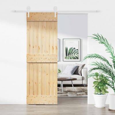 vidaXL - Schuifdeur - Natuurlijk - en - Wit - 70 - x - 210 - cm - Massief - Pine - Hout