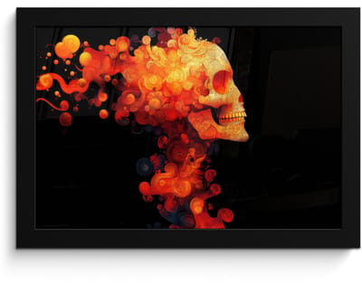 Poster in lijst - Fotolijst 30x20 cm - Posters - Schedel - Oranje - Zijaanzicht - Vlammen - Posterlijst zwart - Decoratie - Wanddecoratie woonkamer - Muurdecoratie slaapkamer