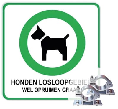 Bord honden losloopgebied 40x40 cm - Bevestiging: Met paalbeugels Ø48mm