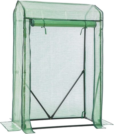 Famanu – Tomatenkas met spits dak, 100 x 50 x 150 cm, foliekas met venster, voor tomaten, groenten en bloemen