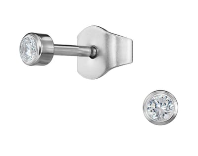 Traveller Oorbellen - Heren - Edelstaal - Zilverkleurig - Zirkonia - Made in Germany - ø 2 mm - Duurzaam - 171012