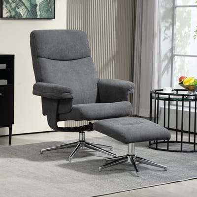 STILVORA Relaxfauteuil 85 x 78 x 106 cm - Handmatig Verstelbaar Tot 130 Graden Met Hocker - Voor Woonkamer En Slaapkamer - Polyester Donkergrijs