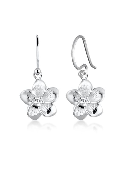 Elli - Oorbellen - Dames Oor Hanger Frangipani Bloem Hanger Trend met Kristal in 925 Sterling Zilver - Dames