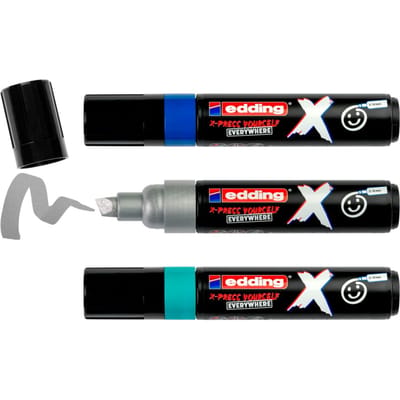 edding 6900 X multimarker - set van 3 blauw, turquoise, zilver - voor alle ondergronden geschikt - beitelpunt 2-10 mm - vegan inkt - gemaakt van gerecycled plastic - lokaal geproduceerd in Duitsland