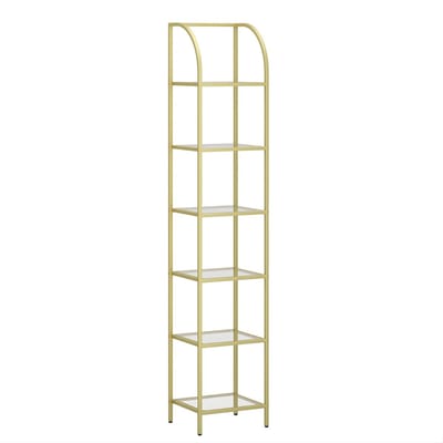 Boekenkast – Voor Woonkamer & Slaapkamer – Staande Display Kast met 6 Gehard Glazen Planken en Stalen Frame – Goud