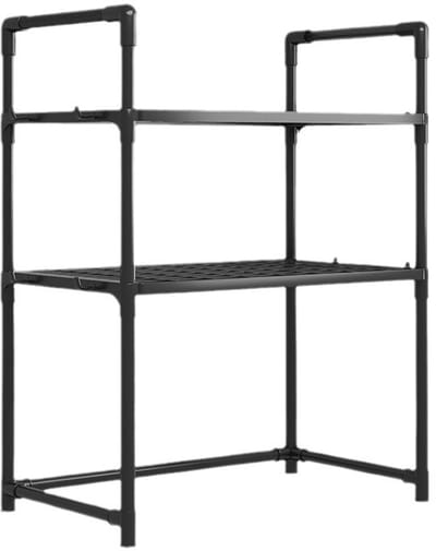 Keukenuitbreiding vloerrek - Opbergrek - Dubbel ovenrek - Verstelbaar opbergrek - Potten- en pannenorganizer - Kunststof - Zwart