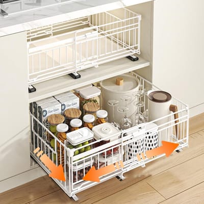 Kastorganizer - Metalenschuifbaar Opbergrek met Verschui fbare Legplanken, Zonder Boren Telescopische Lade voor Keuken, Kruiden en Kleding, Breedte Verstelbaar 32.5-50 cm