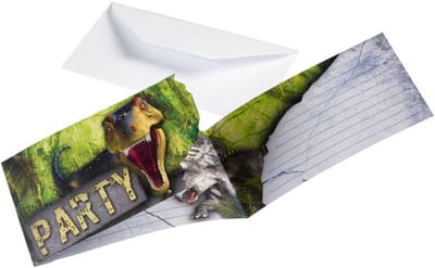 8 uitnodigingskaarten voor een dinosaurusfeestje: Dino Attack