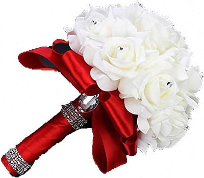Bruiloftsboeket - Bruidsboeket Bruid - Bruiloft Versieren - Handgemaakt met Kristal - 24 cm Hoog - Wit