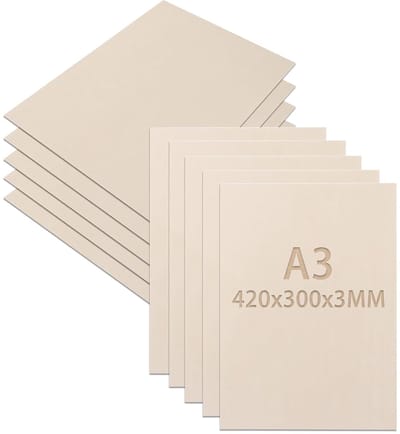 Set van 10 Onbehandelde Multiplexplaten A3, 420 x 300 x 3 mm voor Creatieve Projecten, Houtsnijwerk en DIY Kunstwerken