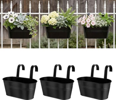 Bloempotten - Bloempotten - grote hangende bloempotten - Bloempot voor aan de wand - metalen ijzeren muur plantenbak - binnen/buiten - Geschikt Voor reling hek balkon - tuin huisdecoratie - zwart-3 stuk