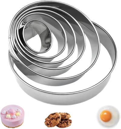 Set van 6 Ronde Deegsnijders voor Koekjes, Taarten en Fondant - Roestvrijstalen Cirkelvormige Snijders voor Bakken en Decoreren