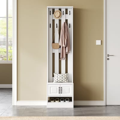 Sweiko Halmeubel - Schoenenkast - 2 deuren - 8 haken - 50 × 36 × 190 cm - Wit