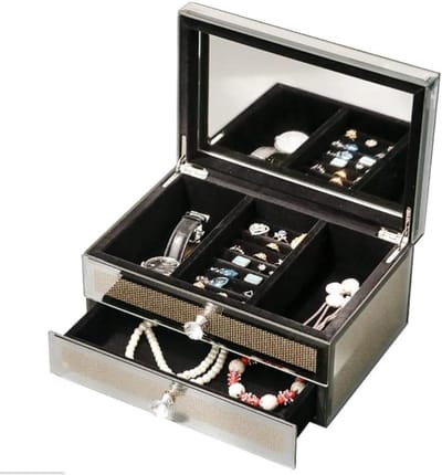 Luxe Sieradenkist - Juwelendoos Organizer - Sieraden Opbergen - Glazen Frame Design - 26.5 x 18 x 13.5 cm - A