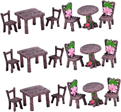 Miniatuur Meubels - Decoratie Set - Mini Tuin - Hars Materiaal - 6 Tafels 12 Stoelen - Diverse Kleuren