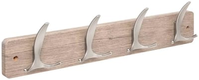 5Five Kapstok - 4 ophang haken - RVS - grijs/zilver - 45 x 10 cm - wandkapstok - voor hal of badkamer
