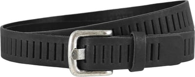 Landley Leren Geperforeerde Gleufjes Riem Smal - Breedte 3 cm - Dames en Heren - Echt Leer - Zwart - Lengte totaal 100 cm / Riemmaat 85