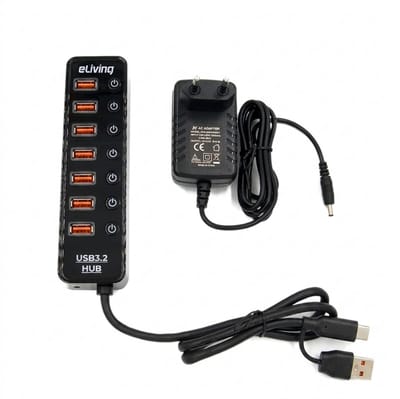 eLiving 7-Poorts USB 3.2 HUB – Met USB-A & USB-C Combi-Aansluiting – Inclusief 5V Voedingsadapter