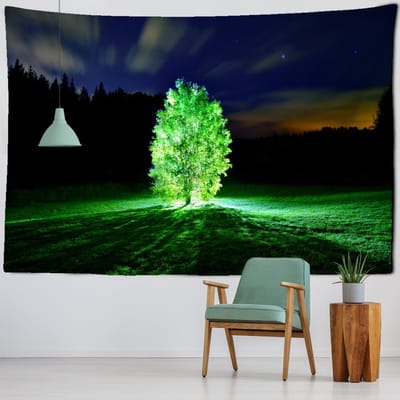 Tapisserie Murale Lumineuse Plante Bande Verte Fluorescente Vive Main Bohème Hippie Salon Chambre Impression Décor 95x70CM green
