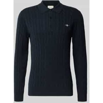 Gant Trui Classic Cable Knit Organic Cotton Polo Collar Avond Blauw / male
