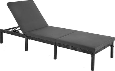 ACAZA Ligbed Tuin - Ligstoel - Zonnebed - Stretcher - Ligzetel Buiten - Ligbed Opvouwbaar - Strandbed - Lounge Bed - Tot 150 kg - 2 Meter - 5 Standen - Inclusief 5 cm Dik Kussen - Donkergrijs