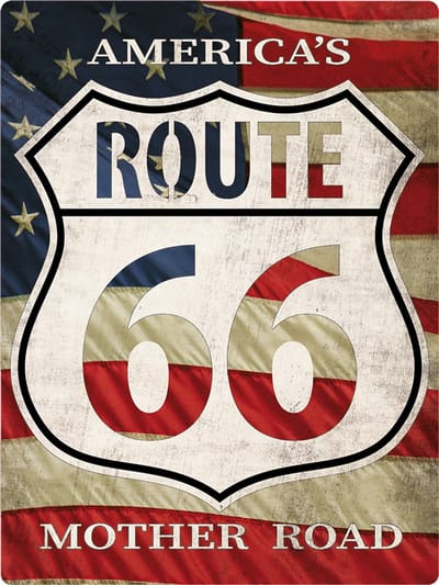 Signs USA - retro wandbord - dibond - Route 66 - USA Vlag - 33 x 44 cm