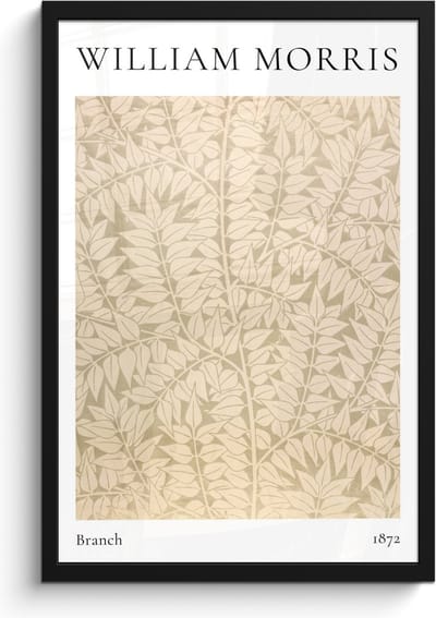 Poster in lijst - Fotolijst 40x60 cm - Posters - William Morris - Branch - Abstract - Natuur - Beige - Posterlijst zwart - Decoratie - Wanddecoratie woonkamer - Muurdecoratie slaapkamer