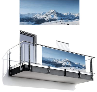 Balkonscherm 300x120 cm - Balkonposter Bergen - Sneeuw - Winter - Balkon scherm decoratie - Balkonschermen - Balkondoek zonnescherm