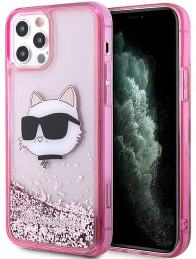Karl Lagerfeld Glitter Choupette - iPhone 12 Hoesje - Roze - Uniek Design - Lichte Constructie
