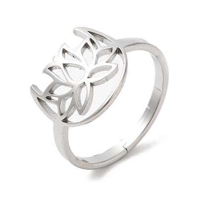 Ring stainless steel lotus maan bohemian, one size ring, zilverkleurig, 100% waterproof, verstelbare ring, cadeau